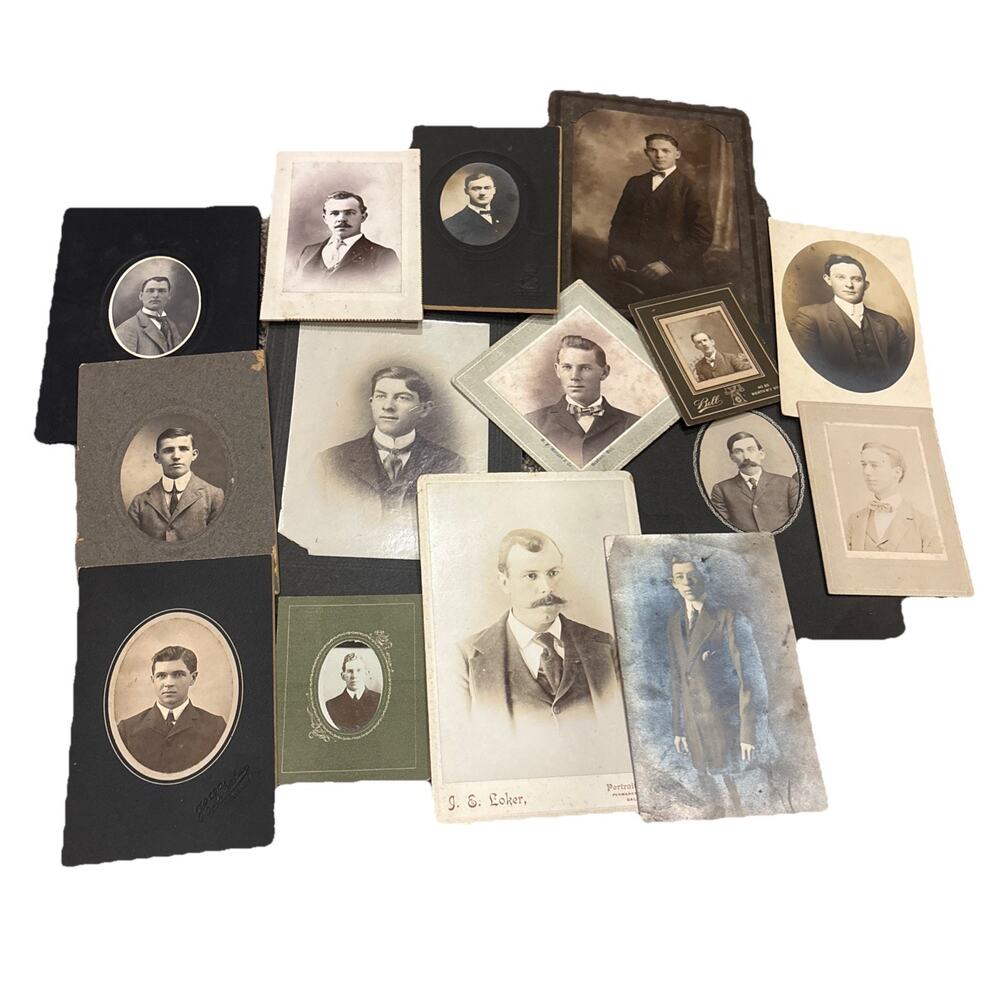 Antique Vintage Black And White Men Portraits Photo Pictures Post Card 15 Lot